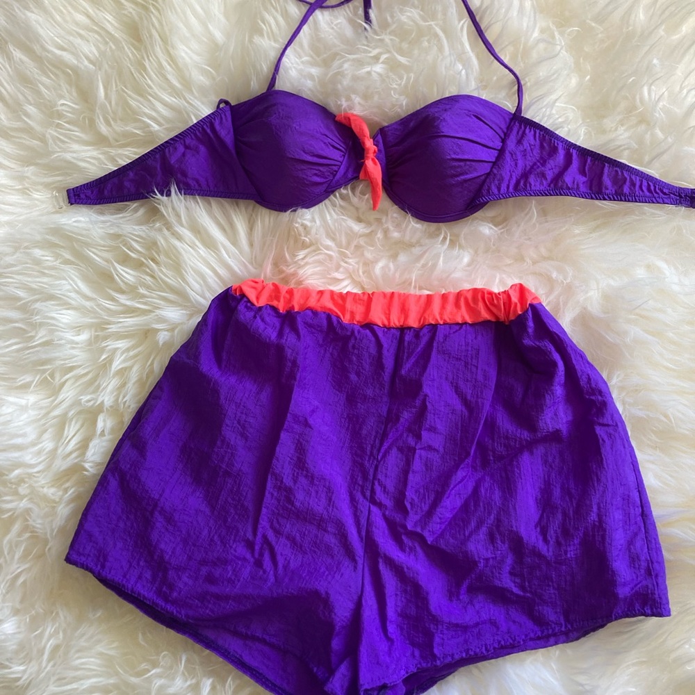 Vintage 80s Bathing Suit Bikini Shorts Neon medium high waisted